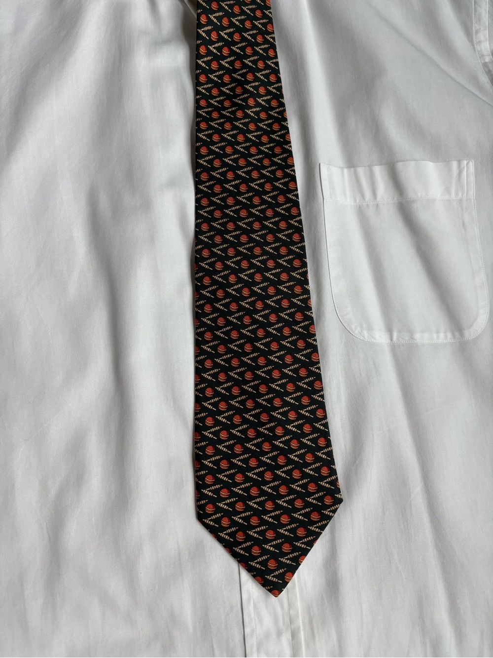 Trussardi Black Silk Tie with Red and Gold Motif